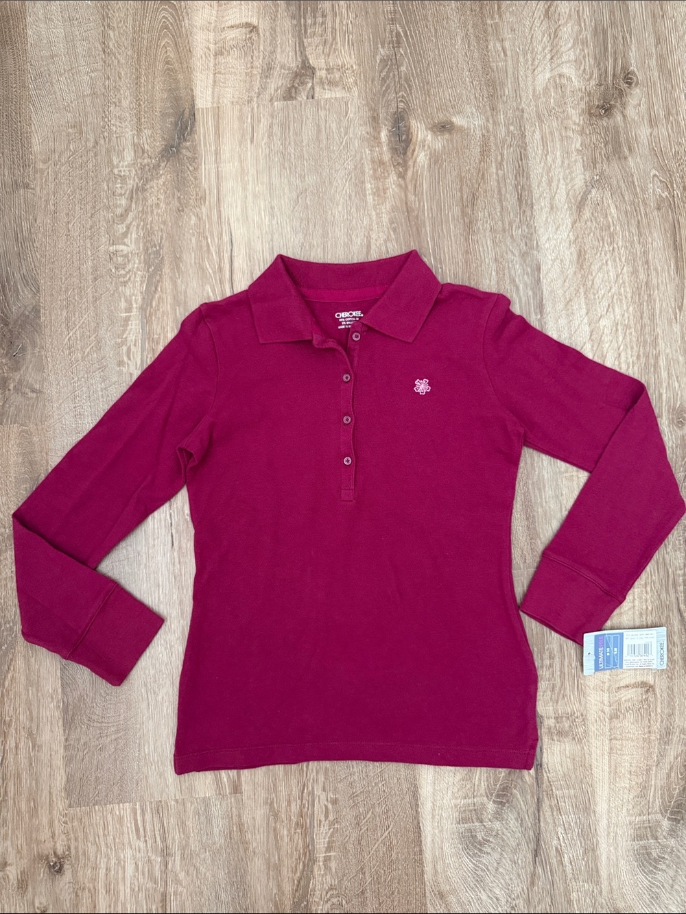 Cherokee Girl’s Long Sleeve Polo Shirt - Raspberry Color